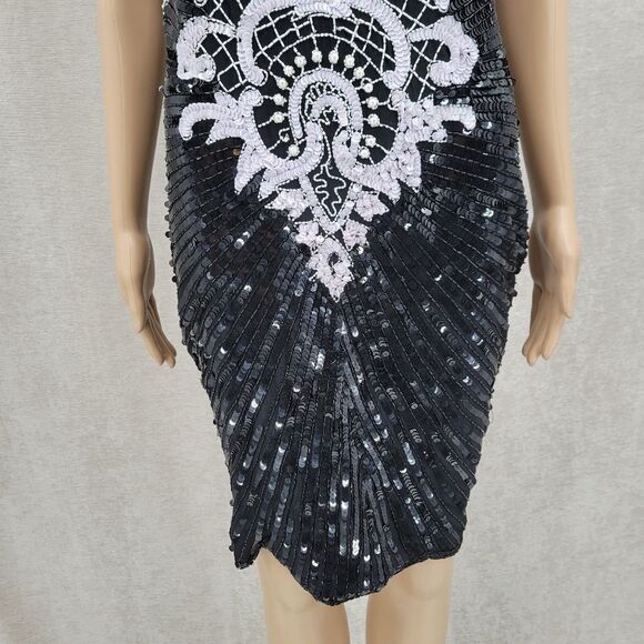 Stenay 80s Vintage Silk Sequin Beaded Cocktail Evening Dress Women's Size 12 - Picture 3 of 16
